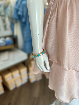 Gold Stretch Bangle W/ Oval Turquoise Accents