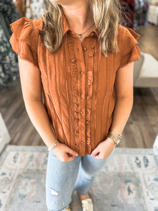 Mocha Easy Evenings Flutter Sleeve Blouse