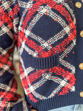 Navy Tartan Holiday Button Down Cardigan