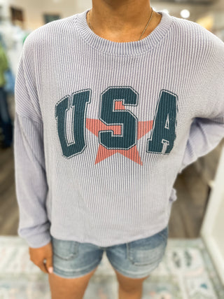 Ribbed Vintage USA Graphic Pullover