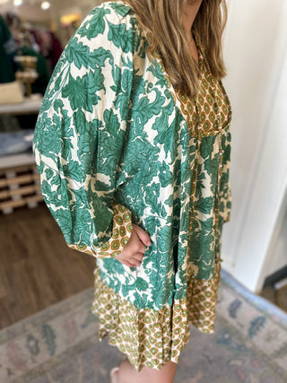 Green Fern & Fleur Long Sleeve Dress