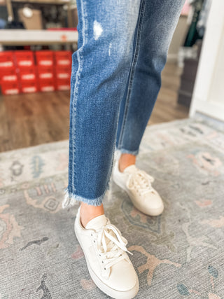 Bluebird Medium Mid Rise Crop Slim Straight Denim Jeans - FLYING MONKEY