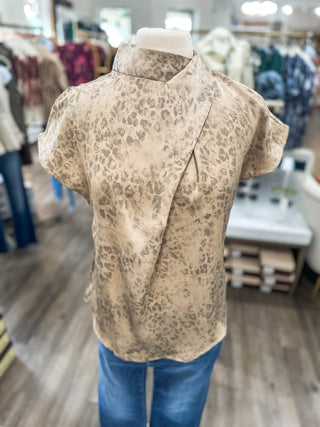 Taupe Wild Grace Collar Short Sleeve Blouse