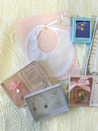 Baby Bib W/ Lace & Cross