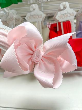 Powder Pink Scalloped Edge Pantyhose Headband Bow XL