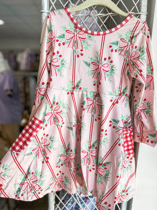 Holly Bows & Stripes Twirl Dress