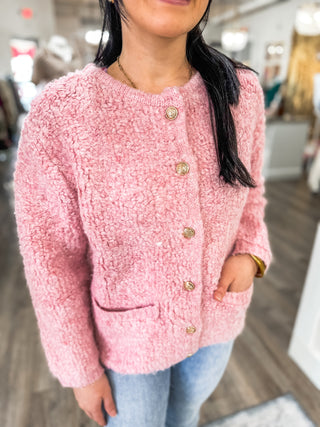 Pink Tiffany's Breakfast Sweater Long Sleeve Button Down Cardigan