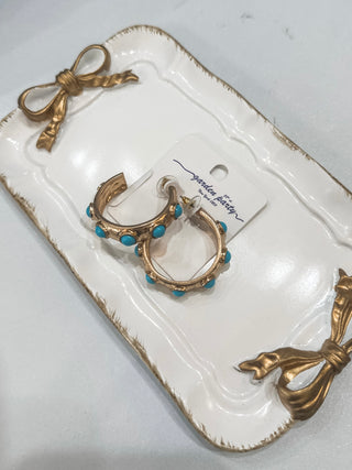 Gold Hoop W/ Turquoise Studded Accents 1.5" Earring