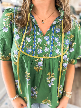 Green Tuscan Bloom Blouse