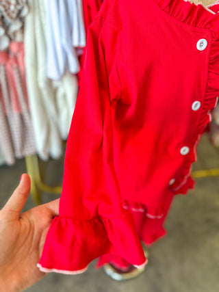 Christmas Red Girls Embroidered Pajamas