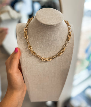 Gold & Matte Gold Oval Link Chain 16"-18" Necklace