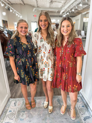Cream Whimsy Blooms Mini Dress