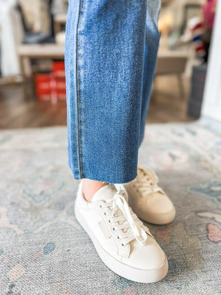 Briar Blue Medium Wash High Rise Crop Flare Denim Jeans - CELLO