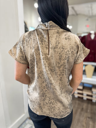Taupe Wild Grace Collar Short Sleeve Blouse