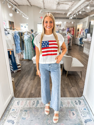 Ivory American Flag Open Stitch Sweater Top