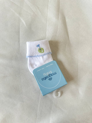 Tiny Tee Time Embroidered Socks Light Blue- Magnolia Baby