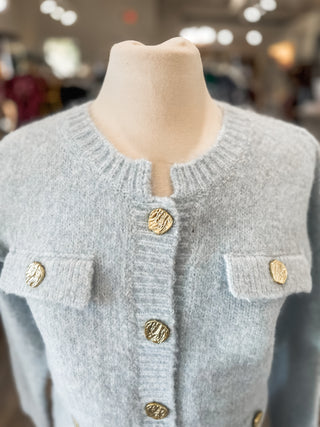 Light Blue Dreamscape Gold Button Cardigan