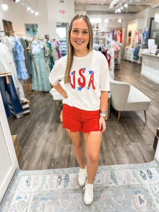 Cream Stars Over the USA Mineral Wash Top
