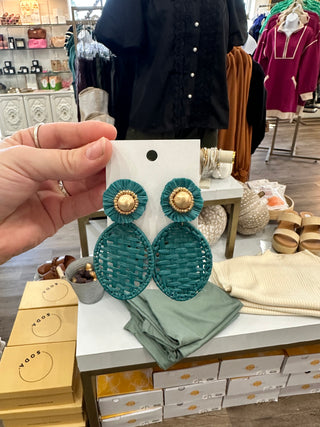 Teal Dazzle Them Rattan Earrings