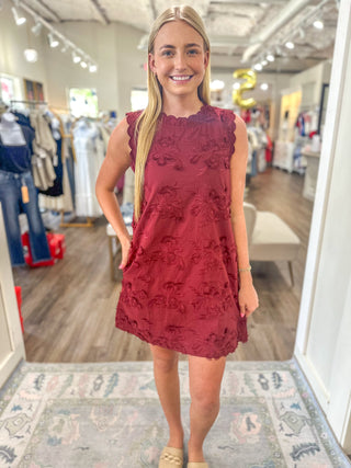 Burgundy Enchanted Garden Party Mini Dress