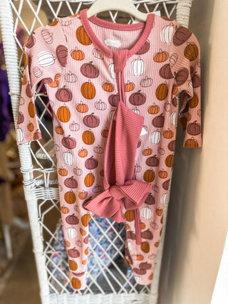 Pink Pumpkin Zippie & Bow Headband Set