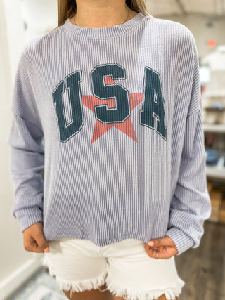 Ribbed Vintage USA Graphic Pullover