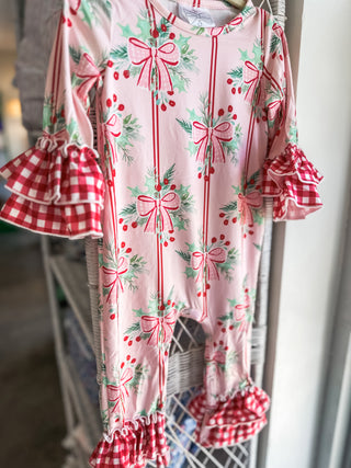 Holly Bows & Stripes Onesie