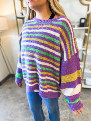 Striped Mardi Gras Colors Sweater