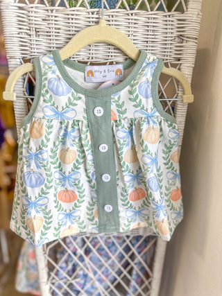Green Pumpkin Bow Print Bloomer Set
