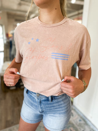 Soft Pink Stars And Stripes Mineral Wash Top