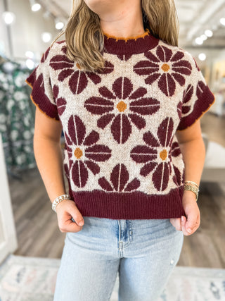 Wine Daisy Lane Knit Sweater Top