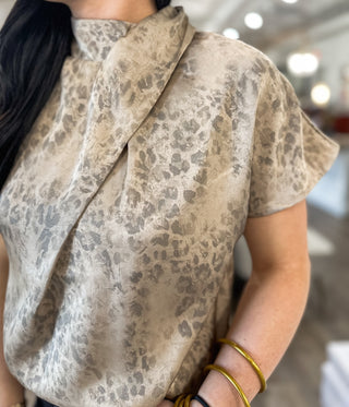 Taupe Wild Grace Collar Short Sleeve Blouse