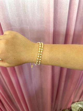 Allie Gold Pearl Beaded Bracelet W/ 2 Strand Bracelet