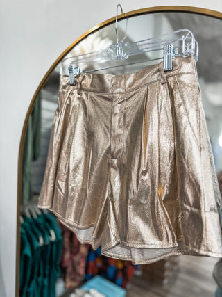 Gold High Waisted Shimmer Throughout the Night Shorts