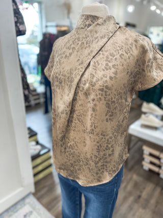 Taupe Wild Grace Collar Short Sleeve Blouse