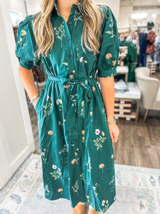 Hunter Green Garden Stroll MIDI Dress
