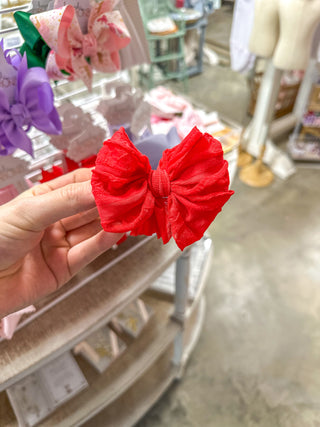 Bright Red Frilly Frou Clip - Set