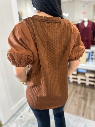 Camel Sweater Days Puff Sleeve Top