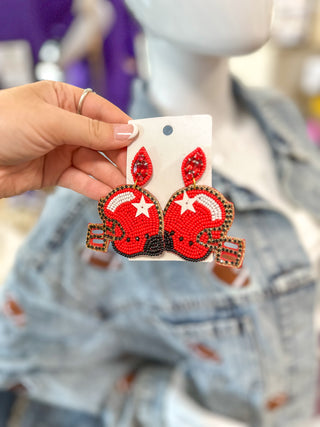 Red & Black Helmet Beaded Earrings