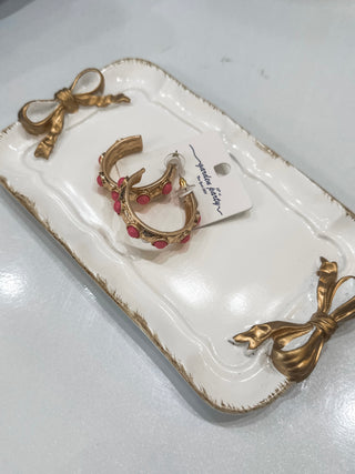 Gold Hoop W/ Pink Studded Accents 1.5" Earring