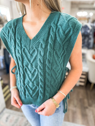 Slate Green Fall Thread Cable Knit Sweater Top