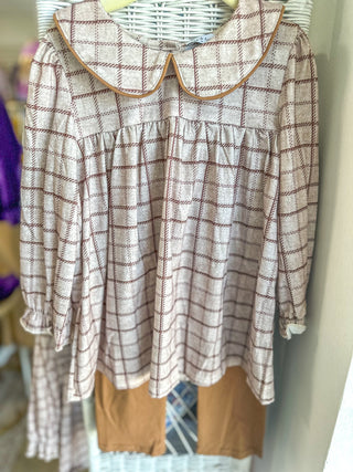 Brown Plaid Pants Set