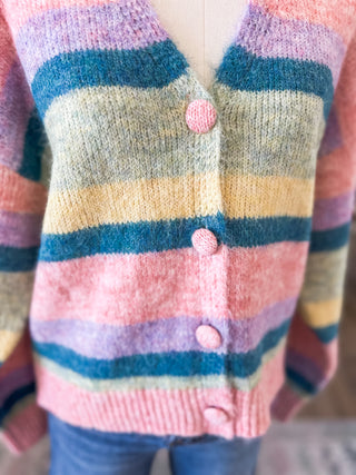 Pink Combo Pastel Striped Caradiagn Sweater