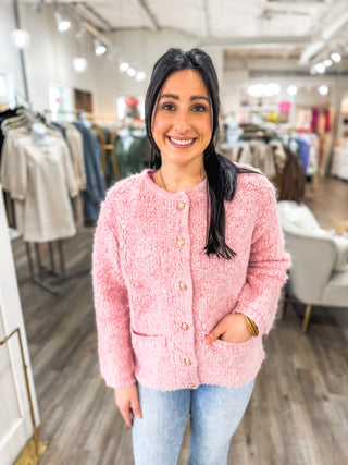 Pink Tiffany's Breakfast Sweater Long Sleeve Button Down Cardigan