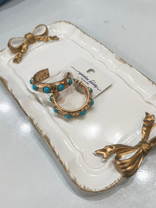 Gold Hoop W/ Turquoise Studded Accents 1.5" Earring
