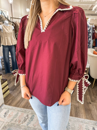 Garnet Sweet Stitch Poplin Blouse