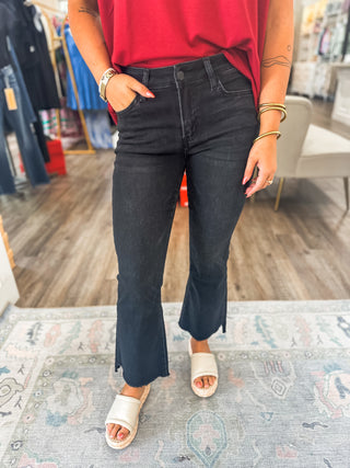 Alison Black Mid Rise Super Soft Crop Flare - VERVET