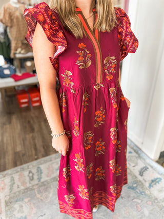Garnet Tuscan Bloom Midi Dress