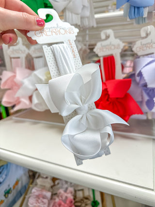 White Pantyhose Headband Grosgrain Bow