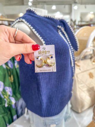 Morgan 18K Gold Plated Hoop With Clear Large Crystal Earrings